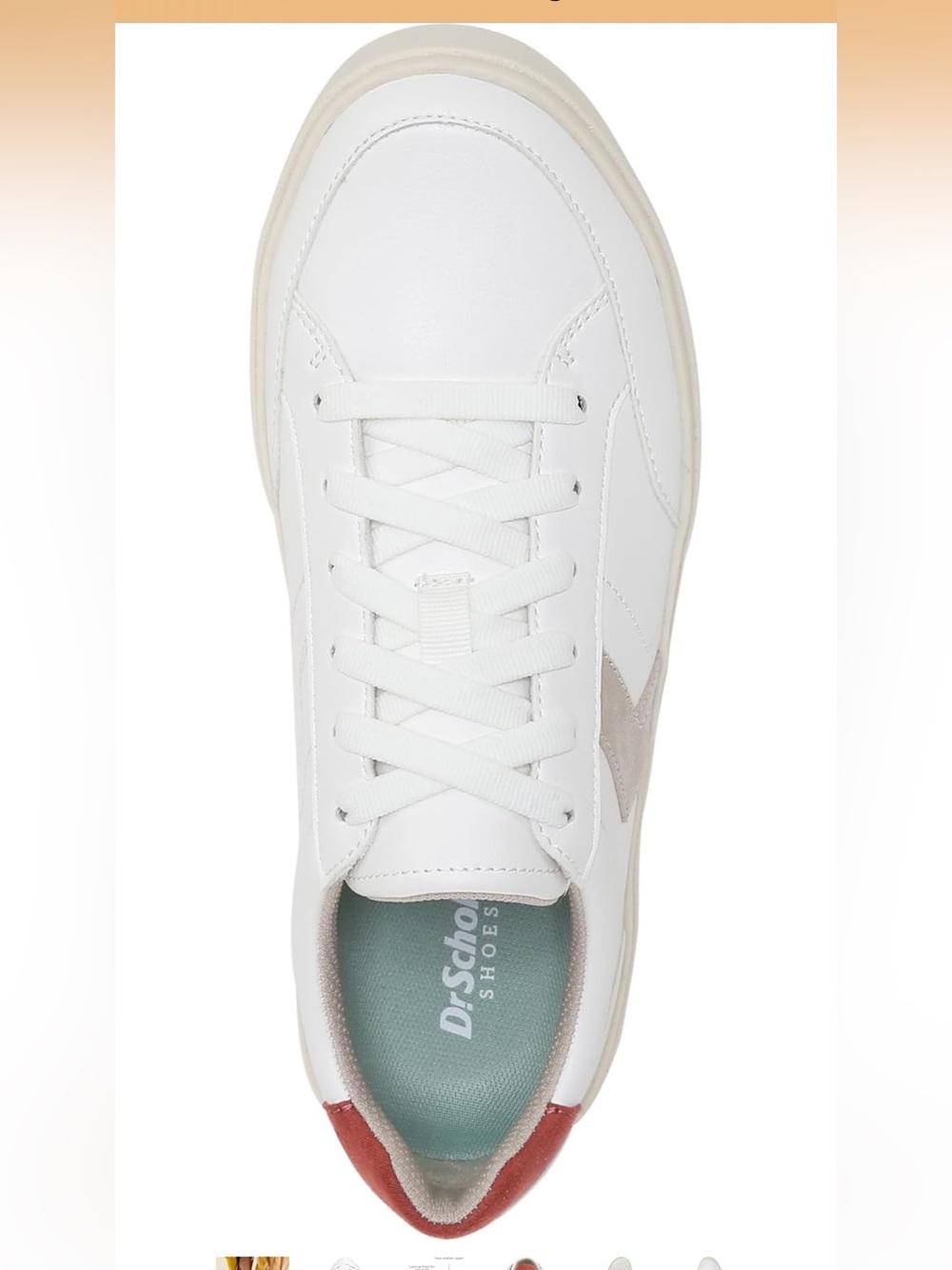 Dr. Scholl's White Sneakers with Blue and Brown Laces and Red Heel - Picture 12 of 12